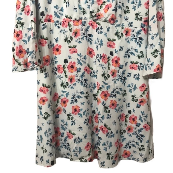 Loft Floral Tie Back Bell Sleeve Blue Breeze Mini Dress - Picture 7 of 11